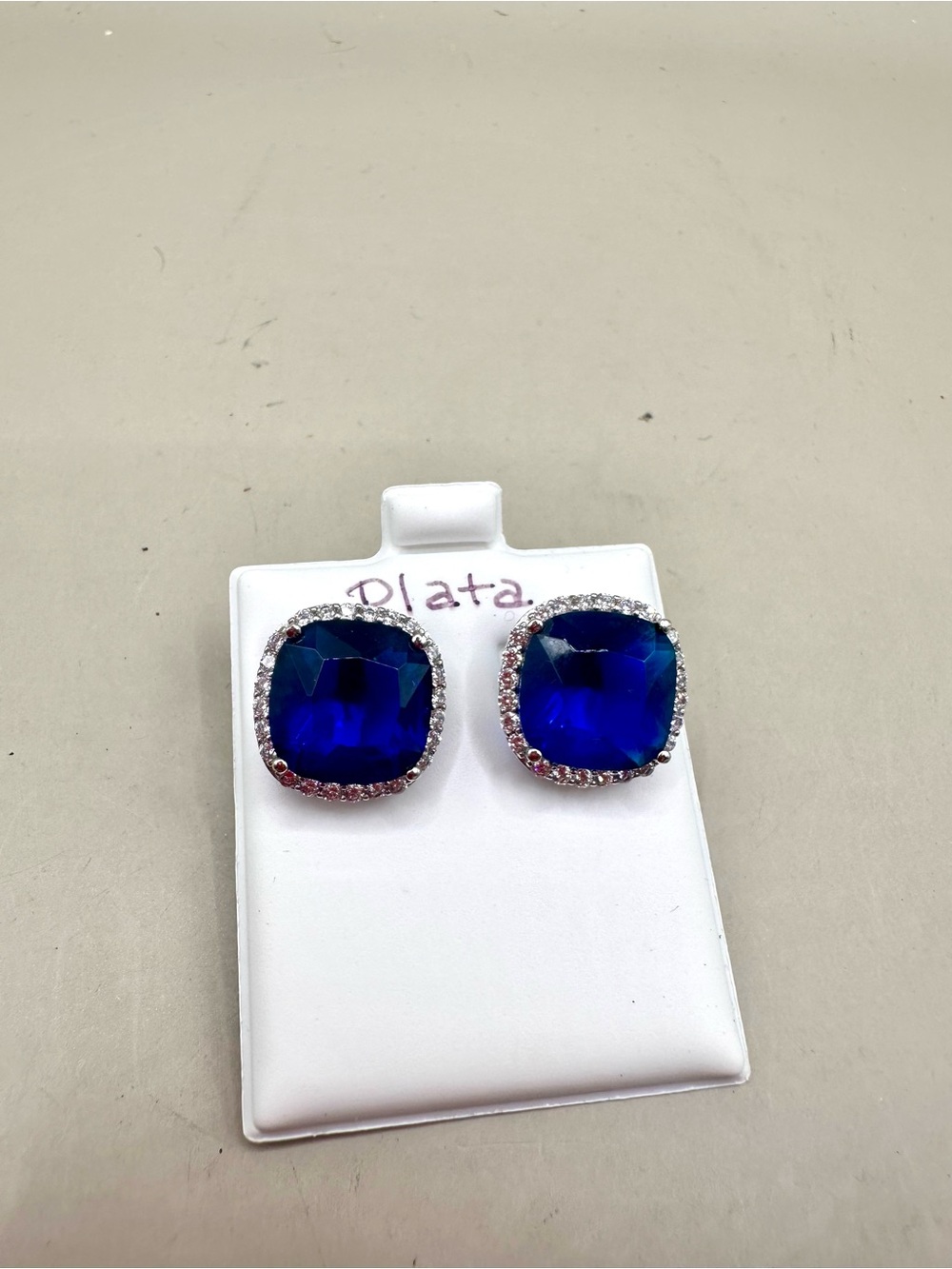 925 Sterling Silver Deep Blue Halo Stud Earrings 5.81g